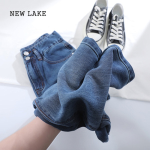 NEW LAKE莱赛尔牛仔裤女夏季薄款小个子高腰直筒冰丝凉凉阔腿裤子女软