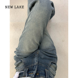 NEW LAKE大码星空纹直筒牛仔裤女夏季薄款2024新款胖mm显瘦高腰宽松阔腿裤