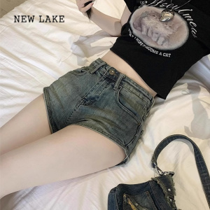 NEW LAKE美式复古牛仔短裤女夏高腰显瘦包臀裤子夏季小个子性感辣妹热裤