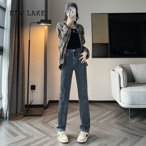 NEW LAKE广州新塘牛仔裤女季新款加绒加厚直筒宽松显瘦高腰窄版阔腿裤