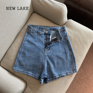 NEW LAKE牛仔阔腿短裤女士2024年夏季新款薄款高腰宽松直筒辣妹a字热裤子