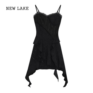 NEW LAKE法式纯欲吊带连衣裙子仙女收腰气质高级感不规则公主短裙夏季新款