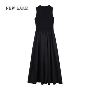 NEW LAKE黑色无袖法式复古气质赫本连衣裙女夏季设计感背心小众露背长裙子