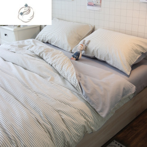 舒适主义北欧风床上用品条纹简约日式床单被套双人1.8m1.5米四件套