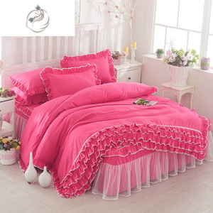 舒适主义韩版公主蕾丝床裙式床罩式4四件套纯色花边被套床套1.5/1.8多件套