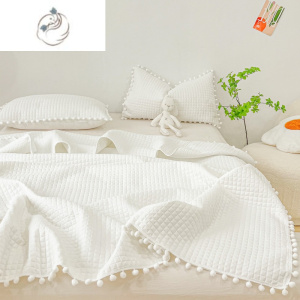 舒适主义白色球球边绗缝被单盖毯韩版白色床盖公主风加厚夹棉床单水洗夏被