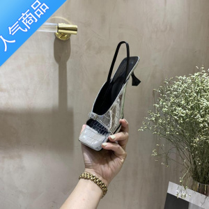 SUNTEK银色法式方头一字带时装鱼嘴细跟凉鞋女2023夏季新款简约高跟鞋潮