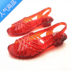 SUNTEK水晶鞋女士夏季坡跟韩版透气塑料防滑果冻公主鞋居家洗澡浴室凉鞋