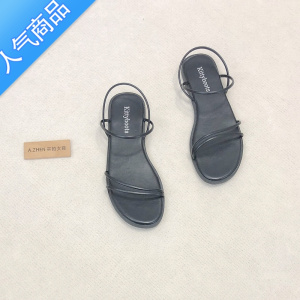 SUNTEK2023年夏季新款平底罗马鞋软底一字带露趾外穿日常复古凉鞋女韩版