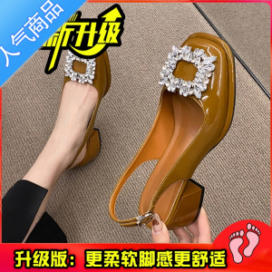 SUNTEK水钻粗跟包头凉鞋2023春季中跟温柔晚晚风法式复古玛丽珍鞋女单鞋