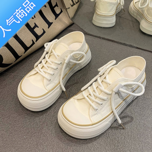 SUNTEK奶呼呼丑萌宽头厚底帆布鞋女2023新款小众原创芒果头配裙子小白鞋