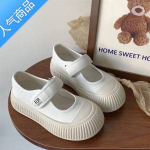 SUNTEK日系可爱魔术贴玛丽珍女鞋2023夏季新款小众设计感厚底复古小白鞋