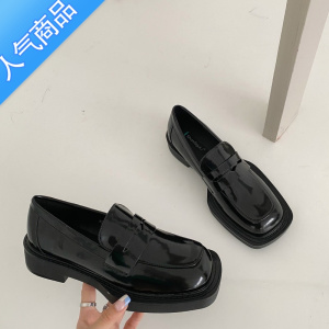 SUNTEK春夏英伦风单鞋乐福鞋女鞋新款2023厚底方头粗跟中跟显瘦小皮鞋女