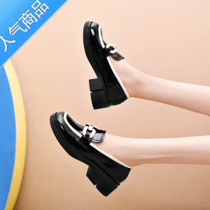 SUNTEK法式小众小皮鞋2023春夏新款设计感厚底中跟女鞋春款一脚蹬乐福鞋