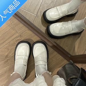 SUNTEK毛毛怪MM厚底一脚蹬小皮鞋基础款百搭少女英伦风日常软底乐福鞋