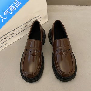 SUNTEK小皮鞋女2023春季新款英伦风一脚蹬乐福鞋粗跟日系jk制服大码单鞋