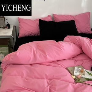 YICHENG水洗棉床上四件套100女粉色被套床单被罩床笠三件套床品4