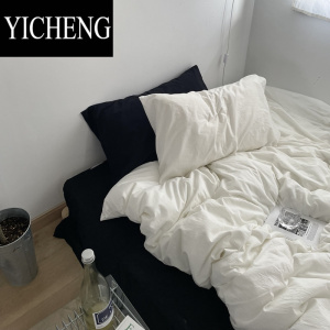 YICHENG纯色简约风床上四件套水洗棉床单被套床笠被罩床品三件套
