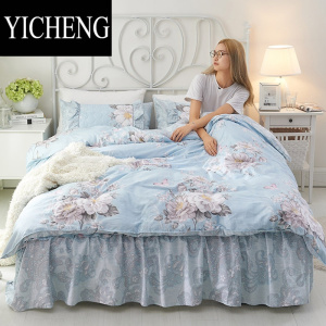 YICHENG床罩床裙四件套床裙式夹棉加厚床上用品4件套公主风韩式