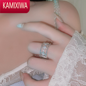 KAMIXIWA星轨光圈●网红复古镂空镶钻开口戒指时髦可调节精致锆石星星指环
