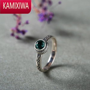 KAMIXIWA祖母绿S银情侣戒指镶嵌个性时尚绿水晶戒指巴洛克风格指环ins