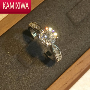 KAMIXIWA四爪一克拉莫桑石高碳钻仿钻戒结婚求订婚银戒指女不掉色