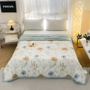 雅鹿家纺小清新活性印花水洗棉夏被单双人学生宿舍空调被纤维夏凉被