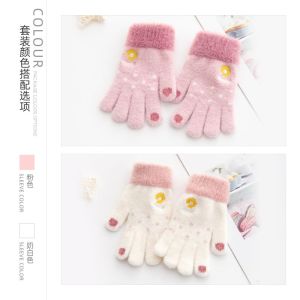 儿童手套冬季保暖女童可爱加绒加厚公主分指五指小学生写字少女孩