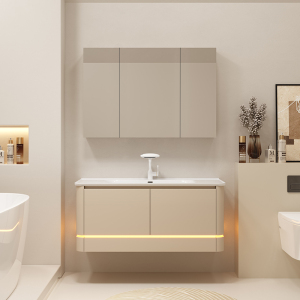 欧罗芬简配[新款UX4]高级复式收纳专柜/贯穿氛围灯/陶瓷一体盆浴室柜组合