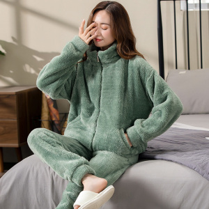 珊瑚绒睡衣女款2024新款秋冬加绒加厚法兰绒家居服可外穿时尚套装