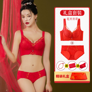 浪莎本命年内衣套装女结婚新娘无钢圈小胸聚拢蛇年胸罩文胸大红色