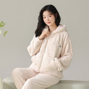 花花公子珊瑚绒睡衣女士秋冬保暖家居服套装加绒加厚外穿2025新款