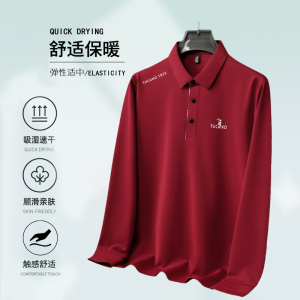 啄木鸟官方旗舰店长袖t恤男爸爸2025新款春装冰丝polo衫中年上衣