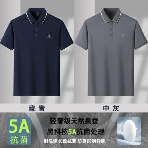 [5A抗菌+桑蚕丝]啄木鸟短袖T恤翻领男士2025夏季爸爸polo衫父亲