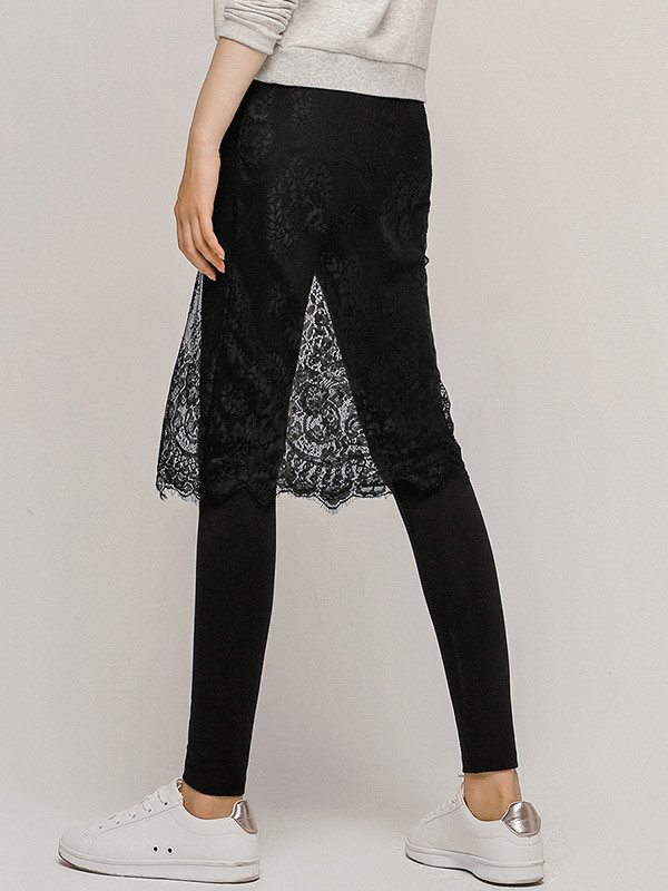 拉夏贝尔ulifestyle2017年冬新款百搭打底裤女蕾丝裙裤薄款外穿