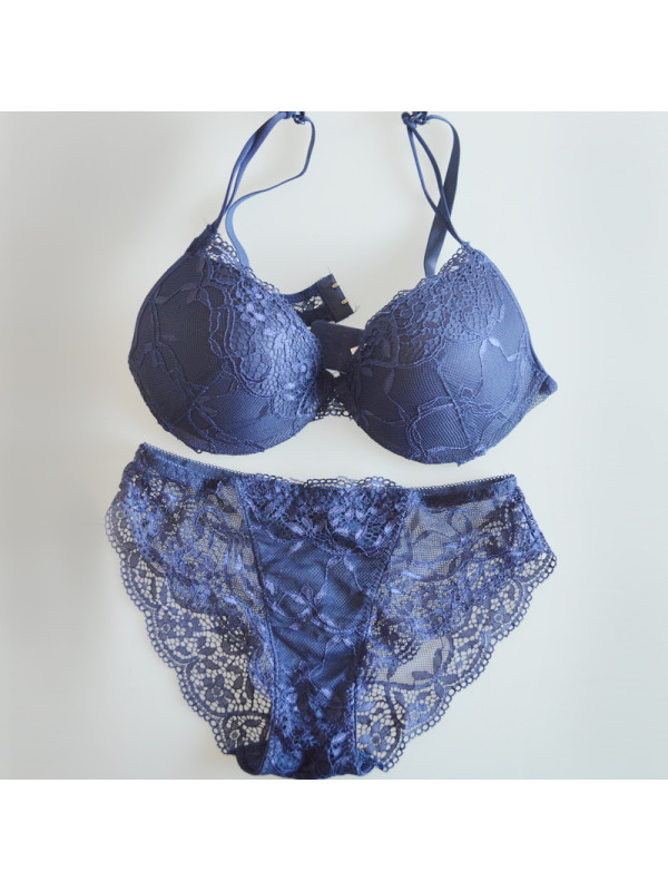 性感蕾丝刺绣纯色小胸深v调整型聚拢文胸套装