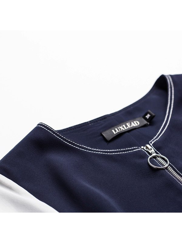 luxlead洛诗琳2017年春装新品时尚拼接百褶九分袖连衣裙lcdr370285